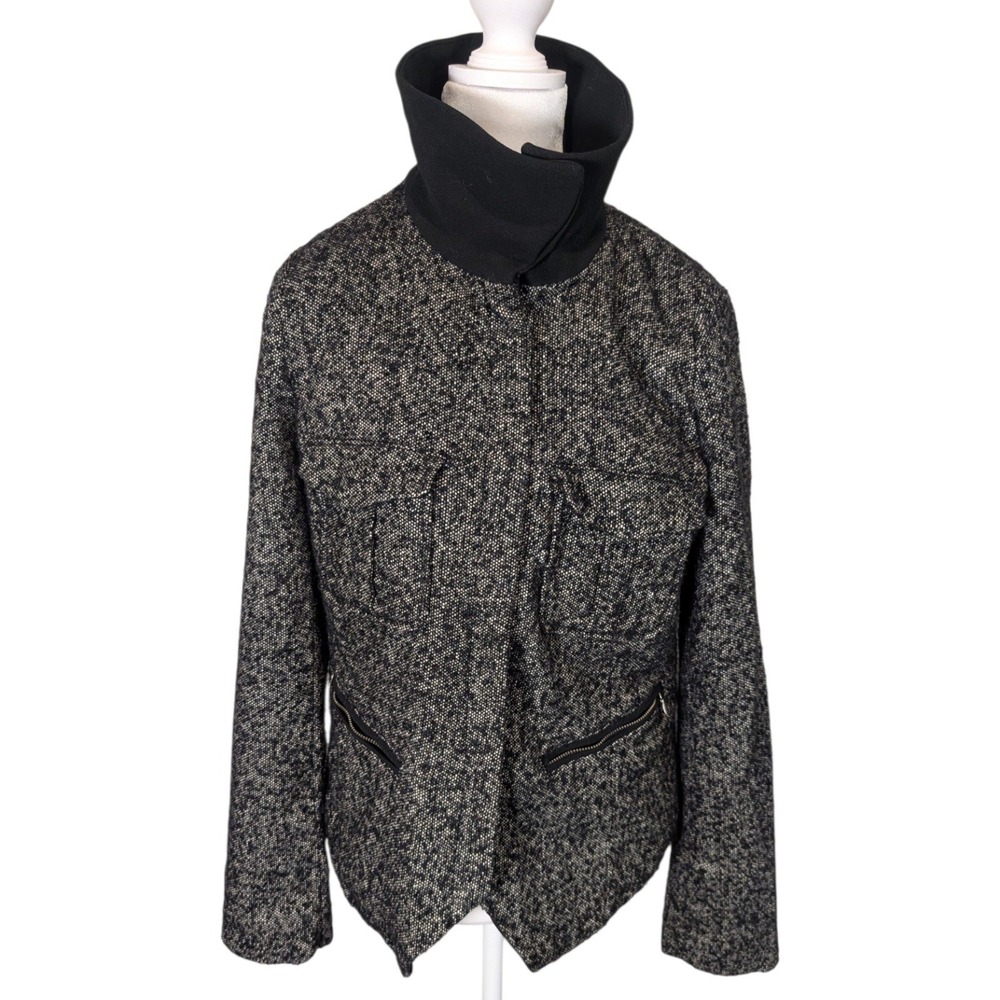 Gap Womens Black White Salt Pepper Wool Blend Funnel Neck Utility Jacket Medium